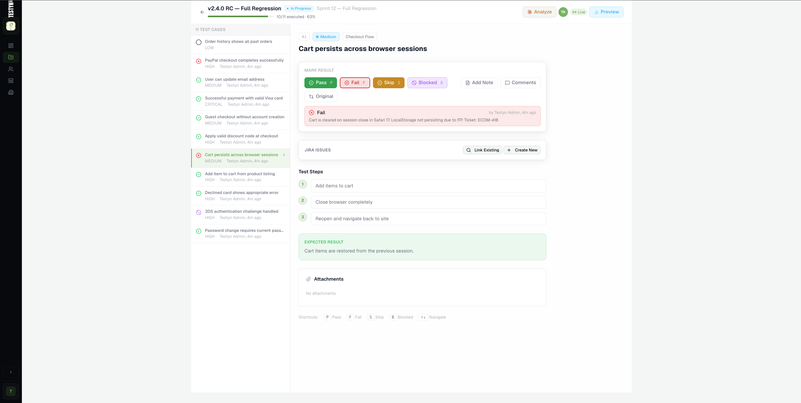 Run execution view
